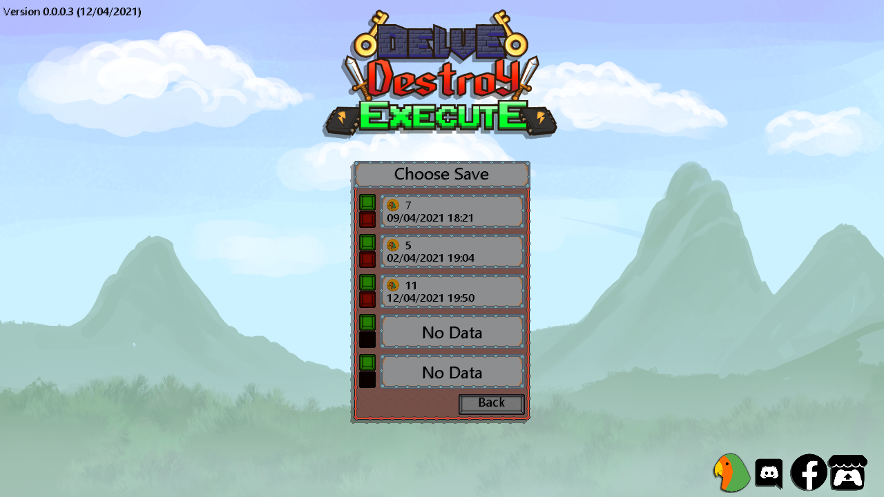 The game's main menu