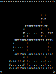 The dungeon, where '.' is a floor, '#' is a wall, '%' is a door, and '@' is the player